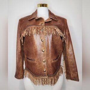 Double D Ranch Luxury Western Style Fringe Tan Leather Jacket